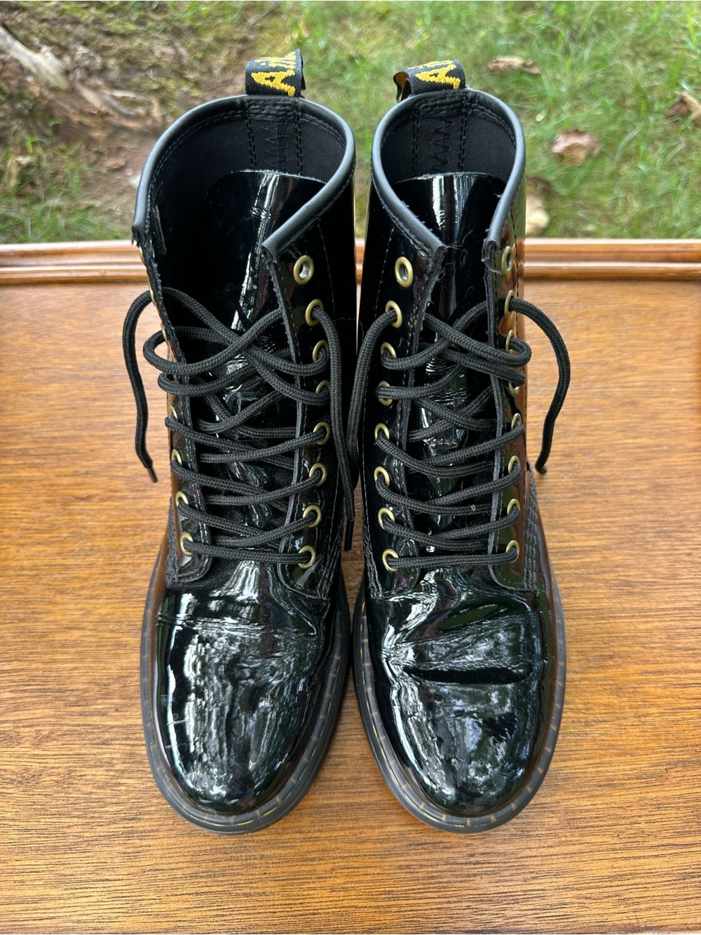 Dr. Martens Black Patent Lace-Up Moto Boots